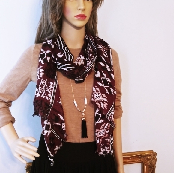 J.Crew striped black/white/maroon scarf lightweigh - Picture 1 of 8